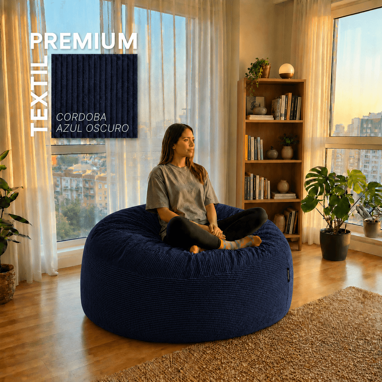 Puff SHIRONI NUNA Azul Oscuro en ambiente