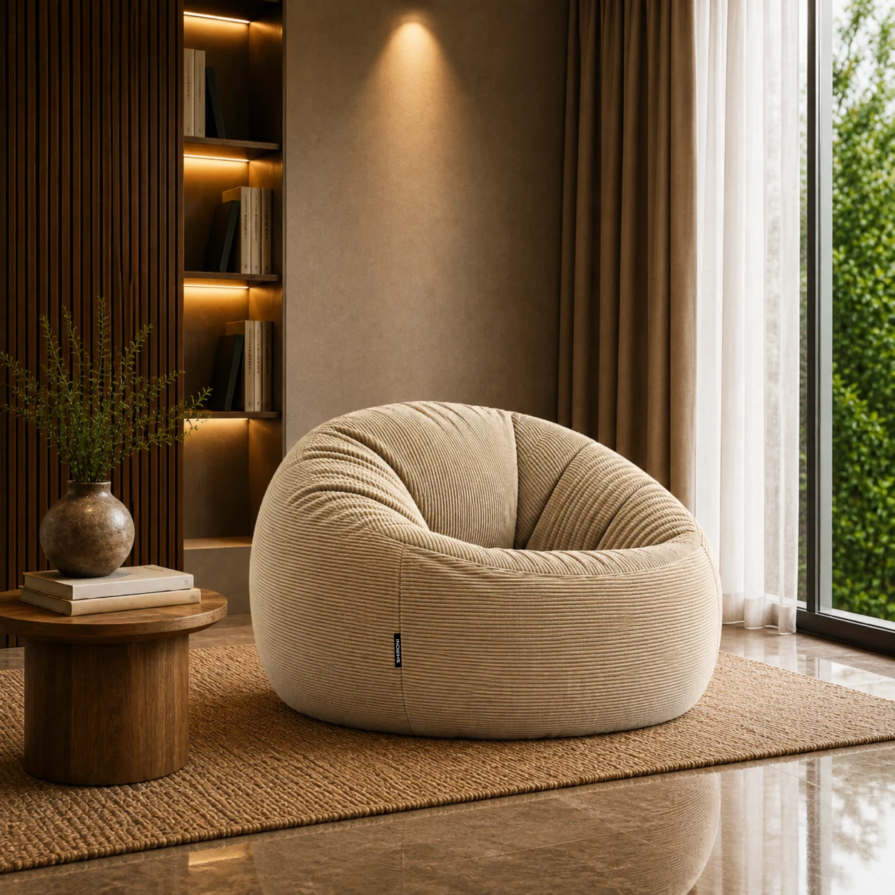 Puff SHIRONI IMOOSHI Beige en un interior contemporáneo
